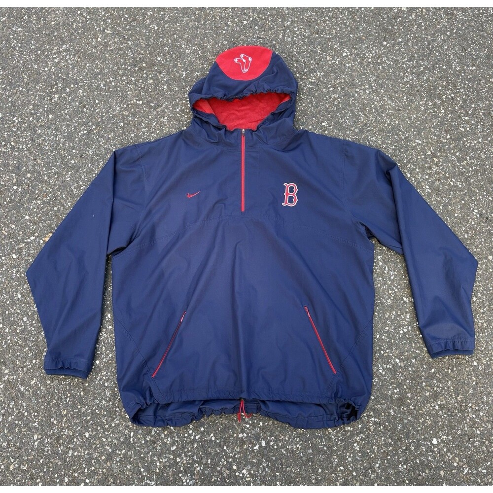Boston Red Sox Jacket Mens XL MLB Baseball Nike Hooded Pullover Quarter Zip Blue